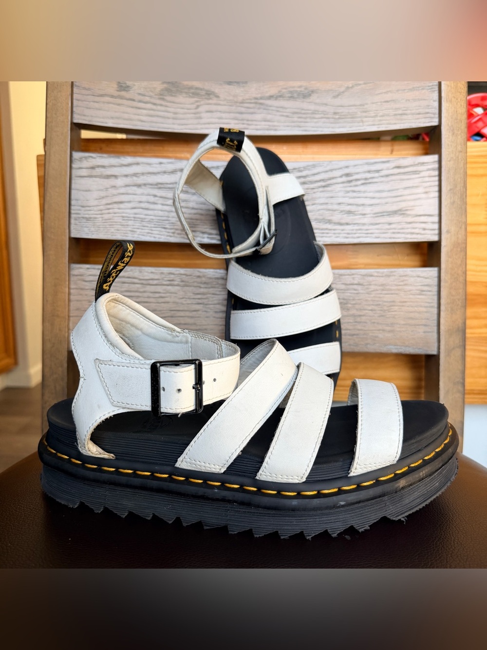 Dr. Martens Blaire platform sandals in black and white size 10 for women